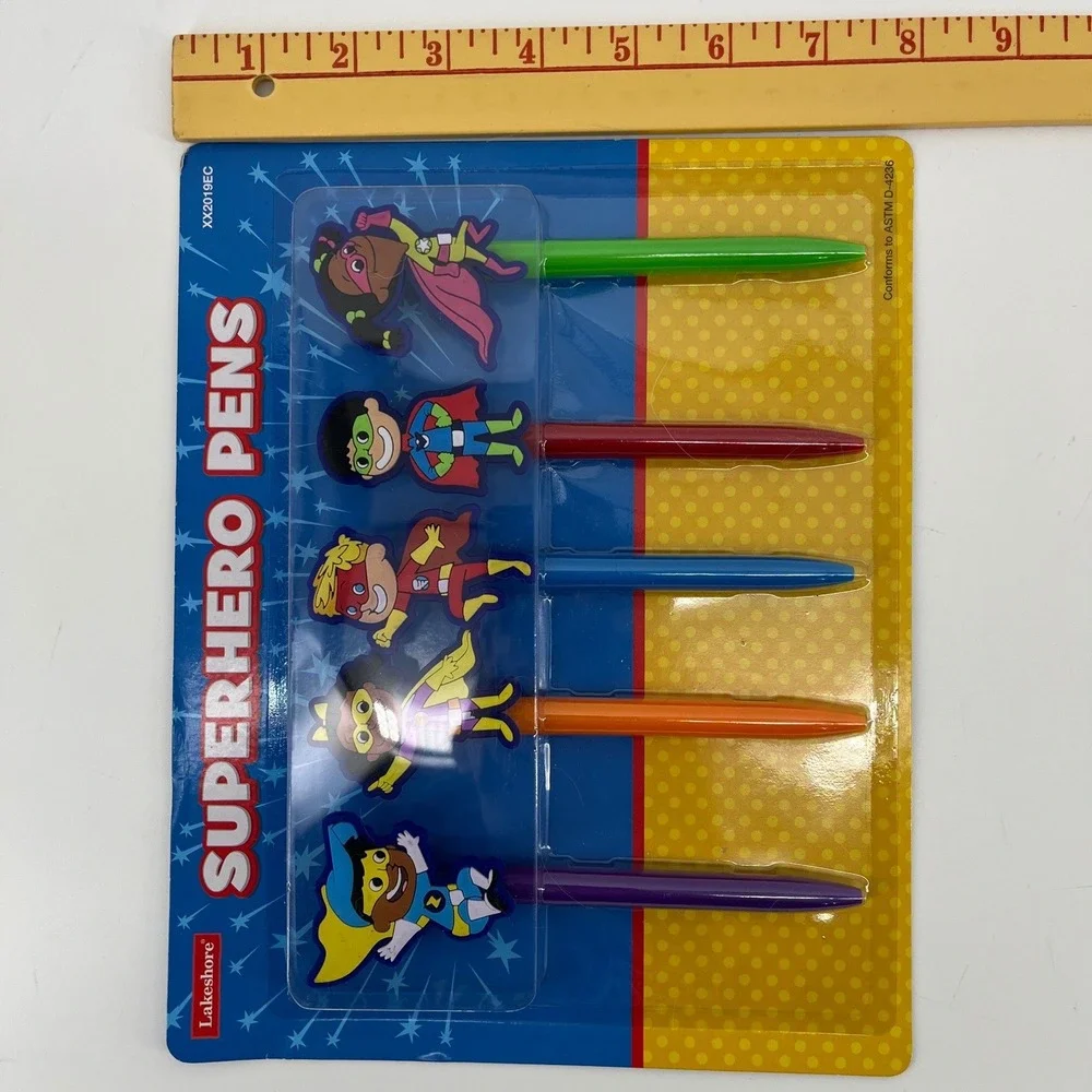 Lakeshore Superhero Pens Multicolor Character Toppers Set of 5 XX2019EC